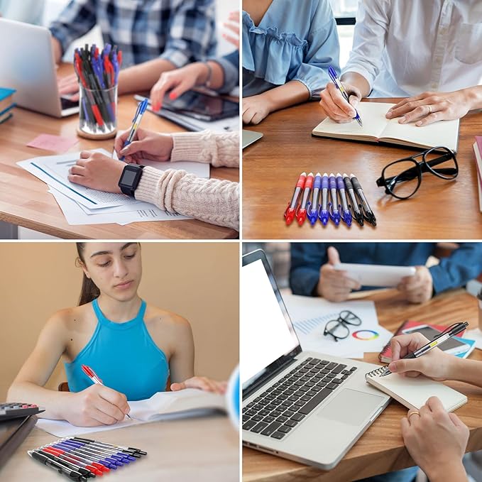 Jetec 500 Pcs Premium Gel Roller Pens Bulk, Fine Point 0.7 mm, Retractable Gel Ink Roller Ball Pens for Writing Journaling Taking Notes Office (Black,Blue,Red)