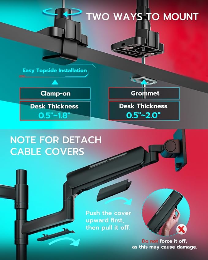 Vertical Dual Monitor Mount for 17-49 Inch Ultrawide Heavy Duty Curved Screen Stacking, Computer Monitor Arm Desk Mount with USB, Gas Spring Adjustable Vesa Stand, Black