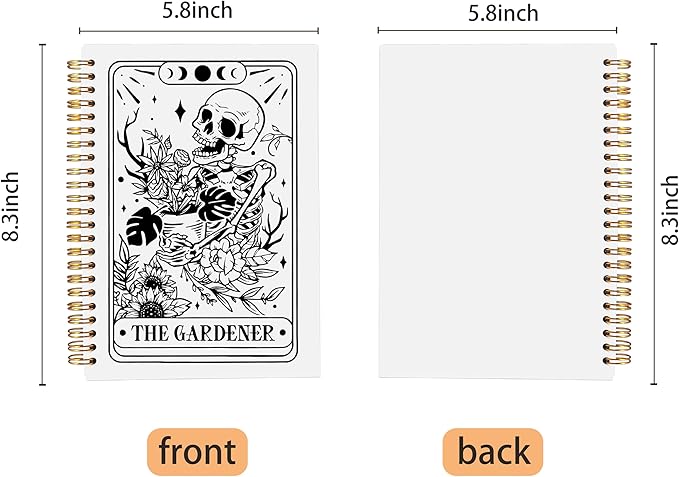 The Gardener Tarot Journal Notebook - Gothic Goth Skeleton Skull Notebook, Gardener Gifts for Women, Witchy Journal, Witchy Gifts for Women, Moon Phase Journal, Spiral Notebook 5.5x8.3