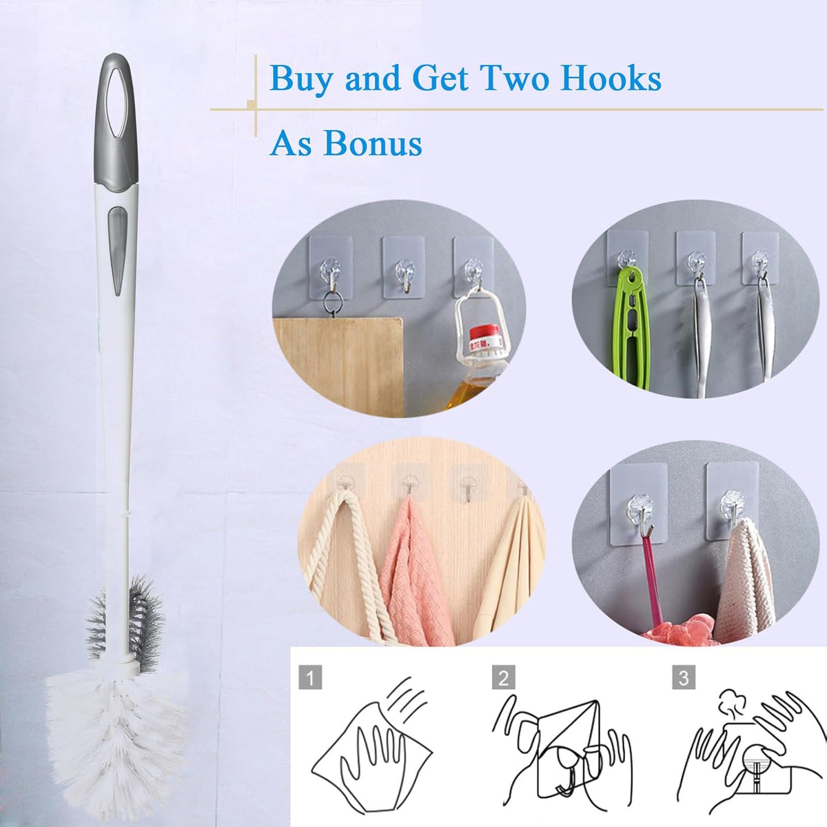 2 Pack Toilet Bowl Brush Without Holder for Bathroom, Under-Rim Double Brush Head, Long Handle Household Cleaning Brushes Set (2 Pack Grey Brush Without Holder)