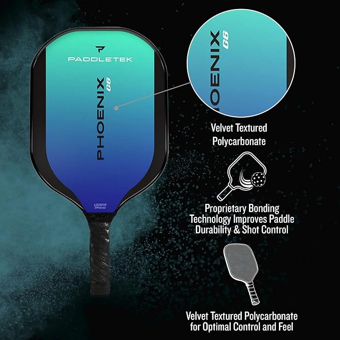 Paddletek Phoenix G6 Pickleball Paddle | Professional Pickleball Paddles with Honeycomb Core, Polycarbonate Surface, Graphite PolyCore & High Tack Performance Grip | USAPA Approved