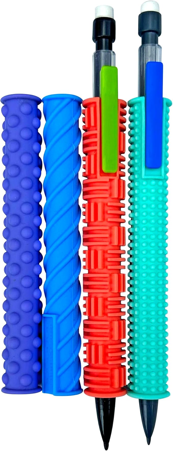 Gyre & Gimble Pencil Gidgets – Textured Silicone Pencil Sleeve for Quiet Fidgeting – Transform Your Mechanical Pencil into a Sensory ADHD Tool for Kids and Adults – 4 Sleeves & 2 Pencils