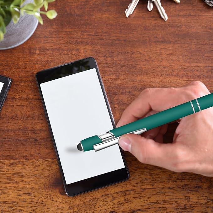 24 Pcs Blue Ink Ballpoint Pen with Stylus Tip 2 in 1 Ballpoint Pen 1.0 mm Blue Ink Metal Stylus Pen for Touch Screens Coworkers, Family, Colleagues, Office (Green)