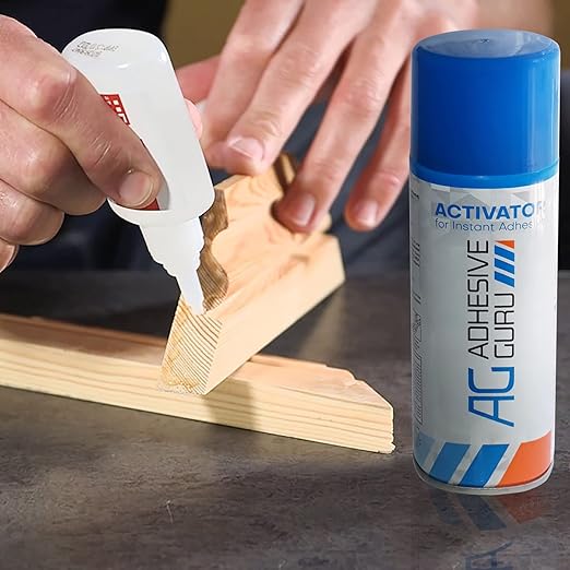Adhesive Guru CA Glue with Activator (2 x 3.5 oz - 2 x 13.5 fl oz) CA Glue Set for Woodworking with Microtips, Cyanoacrylate Super Glue for Plastic, Glass, Ceramic, DIY, 3D Printing (2 Pack Set)