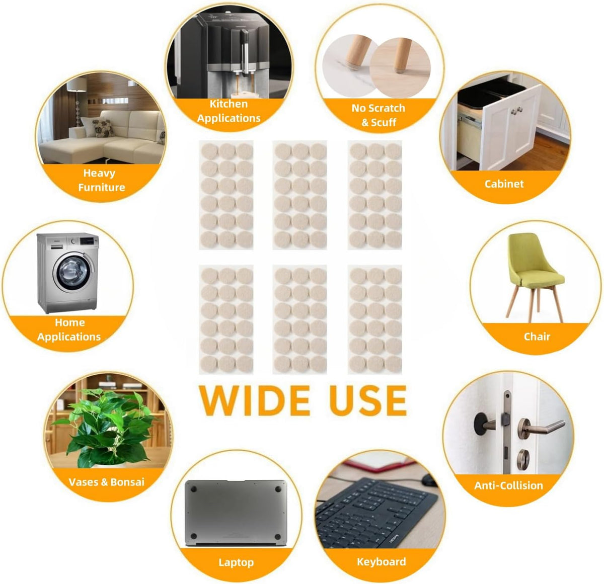 Furnigear Felt Furniture Pads for Hardwood Floors - Self Adhesive Chair Felt Pads, Floor Protector for Furniture Feet, Furniture Sliders Moving Furniture Smoothly - Anti Scratch 48 Pcs 1-1/2" Round