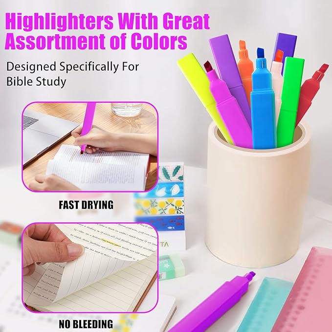 Vitoler Highlighters,10 Pack Assorted Colors Highlighters with Soft Chisel Tip,Bible Highlighter No Bleed,Book Markers for Women