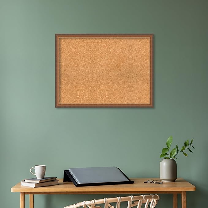 Amanti Art Natural Cork Board for Wall, 24x32 Vision Board with Bronze Frame, Large Corkboard Office Decor for Home Organization, Modern Corkboard Pinboard to Display Items for Home Organization in
