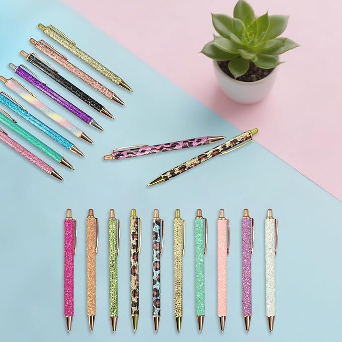 100 Pcs Fancy Pens Bulk Pretty Cute Glitter Ballpoint Sparkly Metal Pens Black Journaling Ink Pen Medium Point 1.0 mm for Women Nurse Teacher School Office Graduation Gift