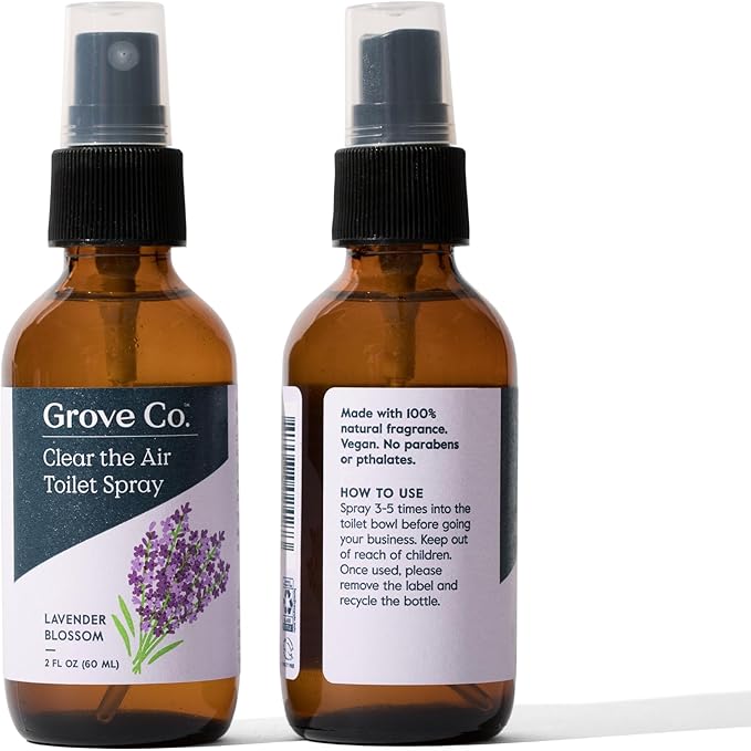 Grove Co. Toilet Spray, Clear the Air Bathroom Spray Air Freshener (2 fl oz) Odor Eliminator for Strong Odor, 100% Natural Lavender Blossom Scent, Vegan, Paraben & Phthalate Free (Pack of 3)