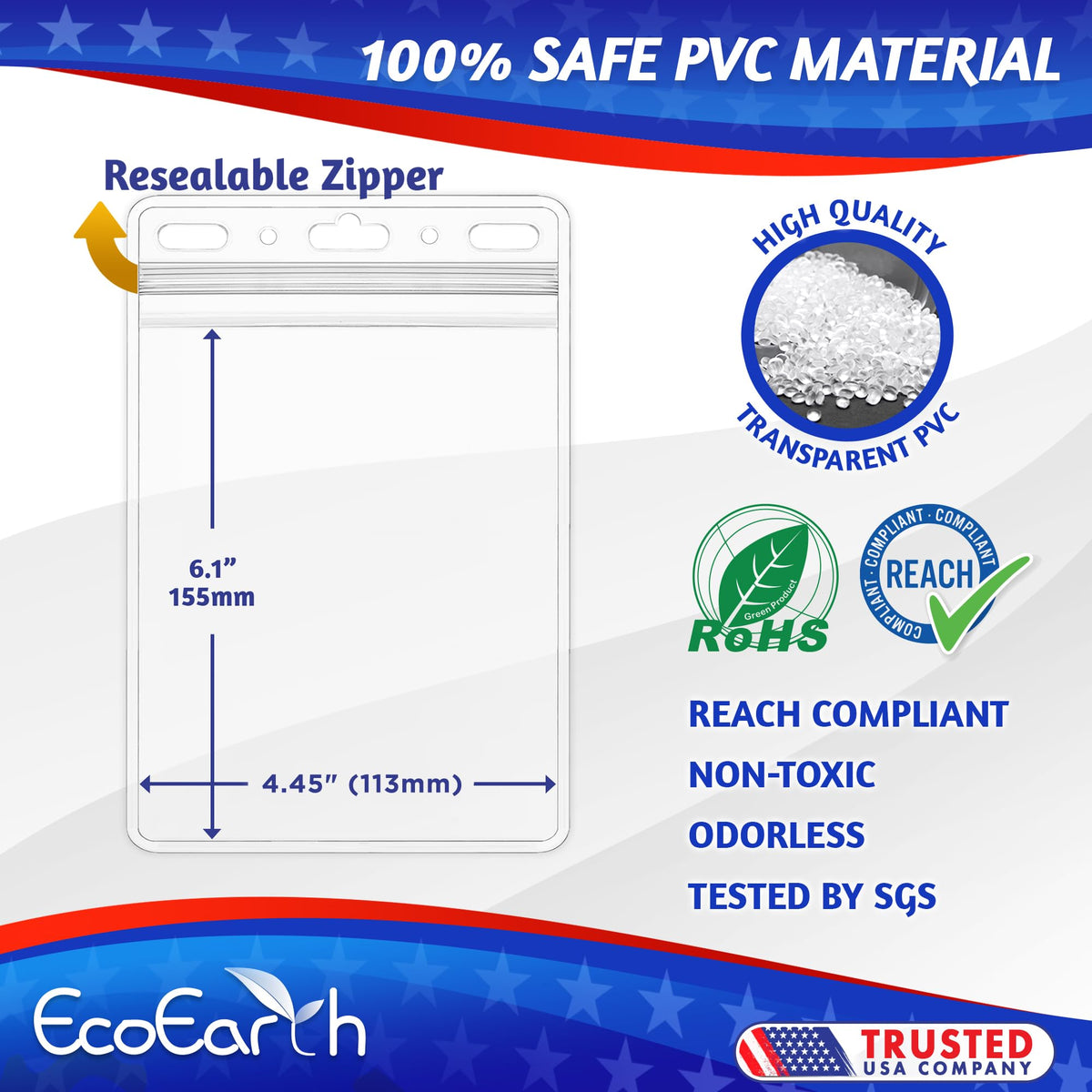 EcoEarth 4x6 Inch Passport & Card Holders with Soft Edge (Clear, 10 PK) - Extra Large (XXL) Vertical ID Holder - Resealable and Waterproof Identification Name Card Holder