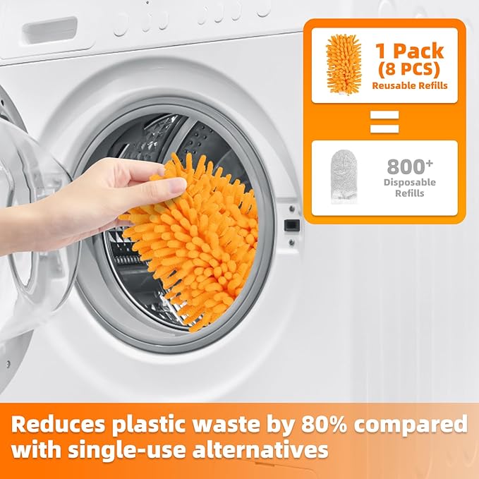 8 Pack Reusable Duster Compatible with Swiffer Hand Duster, Microfiber 360 Heavy Duty Dusters Refills for Home & Office Cleaning(Include 1 Handle & Laundry Bag)