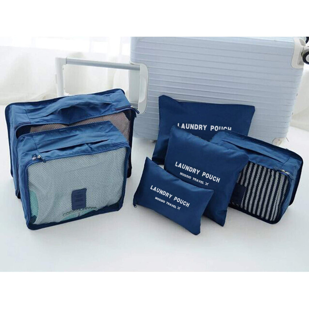 Packing Cubes,Mossio 7 Sets Waterproof Lightweight Laundry Organizer Dark Blue