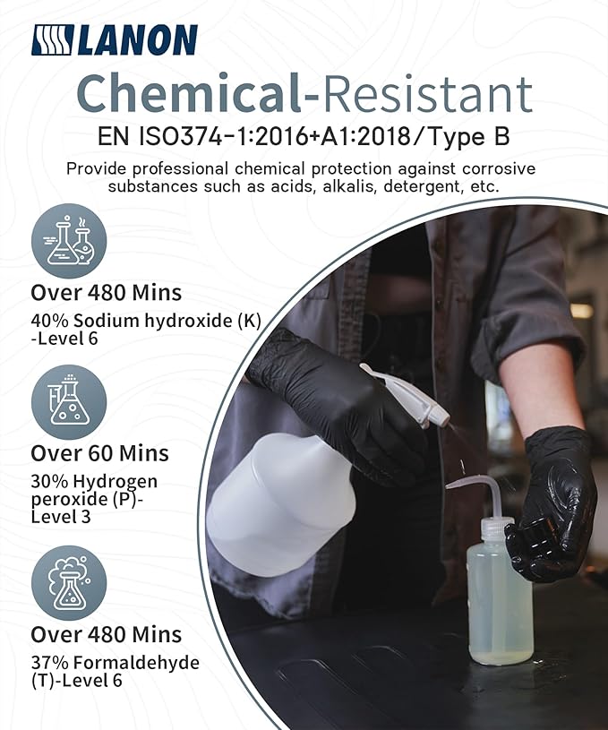 LANON Protection Food Safe Disposable Nitrile Gloves, Latex-Free, Powder-Free, Silicone-Free, Textured Fingertips, Cooking, Black,Medium