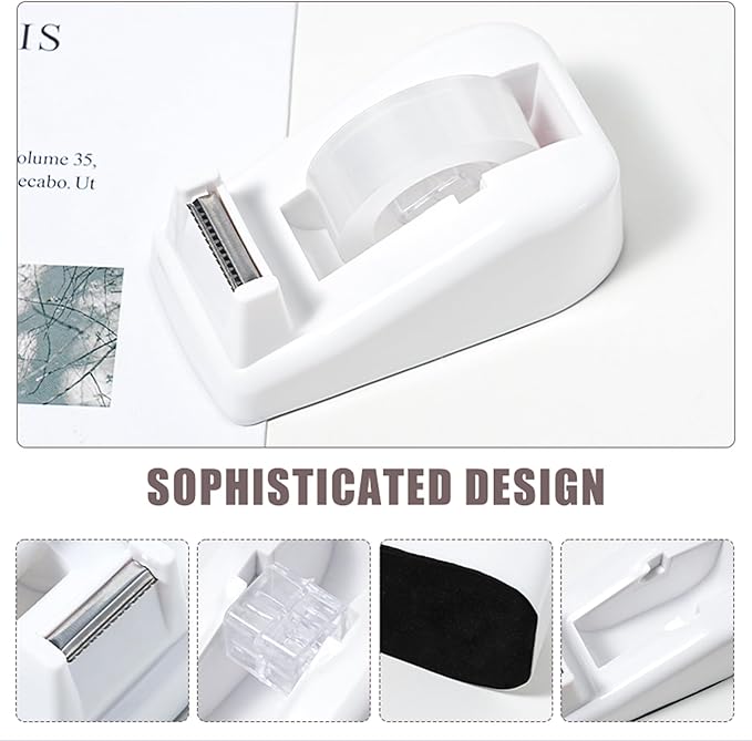Desk Accessories with Pen Holder, Office Supplies Desk Organizers and Accessories, Tape Dispenser, Stapler, Staple Remover, Staples, Clips Set, Ruler, Scissor, Pen, Tape (White)