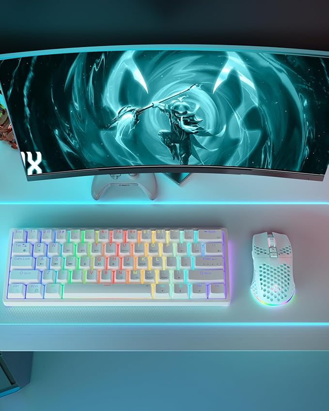 SM600 Honeycomb Shell Gaming Mouse Wireless,8000 DPI Tri-Modes BT5.1/2.4G Wireless/Type-C Wired Gamer Mouse with 2 Side Buttons, Macro Programmable and RGB Light for PC/Mac/Laptop,Green