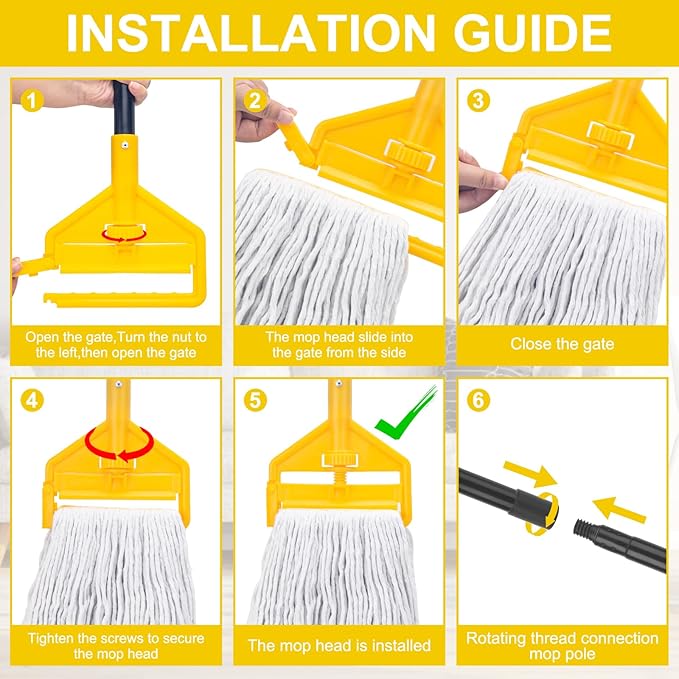 KeFanta 2 Pack Commercial Mop Heavy Duty Industrial Mops,60 inch Long Handle with Looped-End String Cotton Wet Mop Head Replacement for House,Kitchen,Laminate,Tile,Vinyl,Hardwood Floor Cleaning