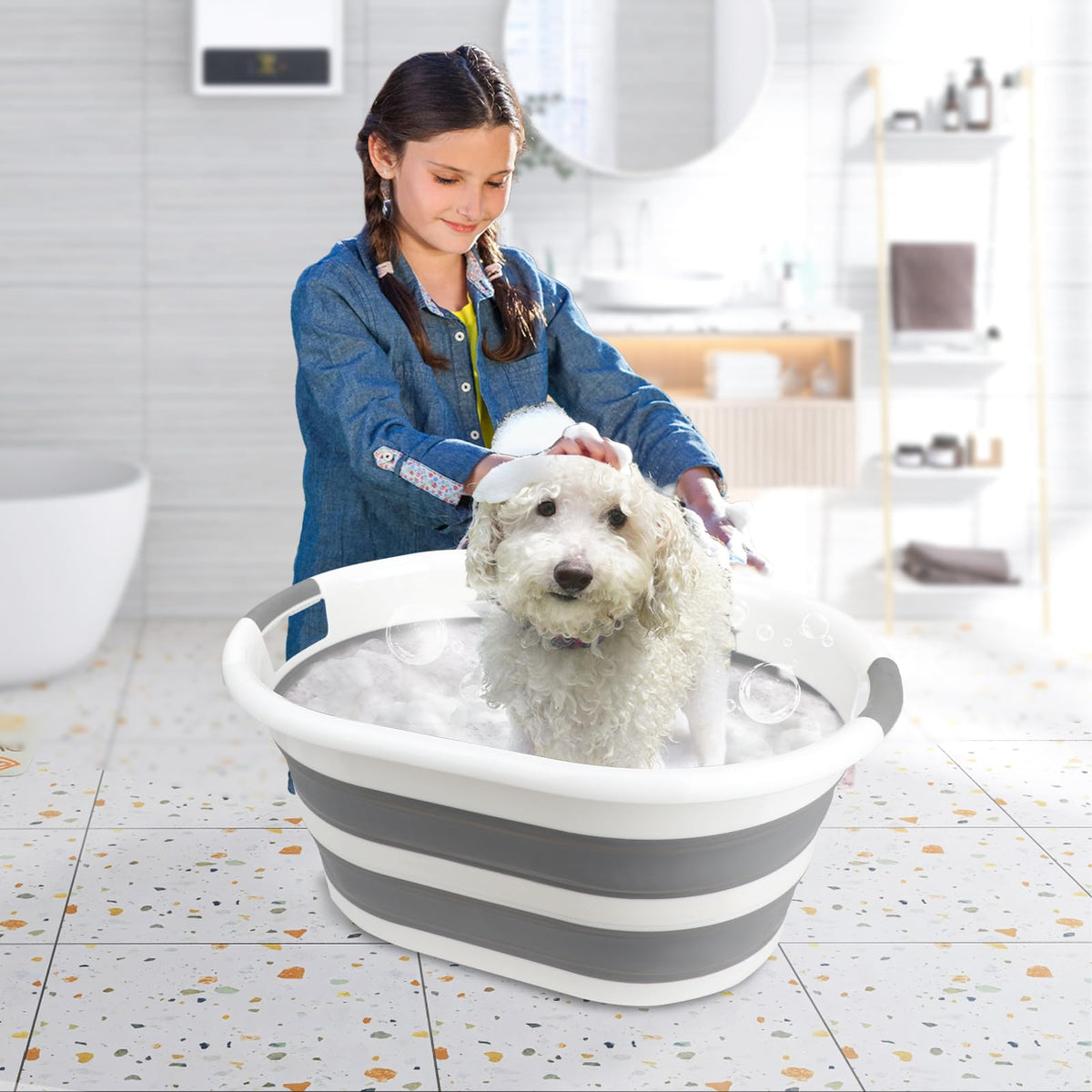 ddLUCK Multi-Functional Collapsible Pet Bathtub, Cat Bathtub Portable Indoor Outdoor Foldable Washing Tub Bathing Tub Small Pets Bathtub for Puppy Small Cats
