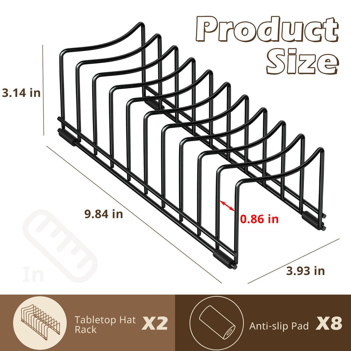 2 Pack Hat Stand for Baseball Caps, Ginyoyo No Install Hat Organizer for 20 Baseball Caps, Tabletop Hat Rack Stand with Anti-slip Pads, Hat Holder Hat Display for Closet, Desktop, Dresser,Office-Black