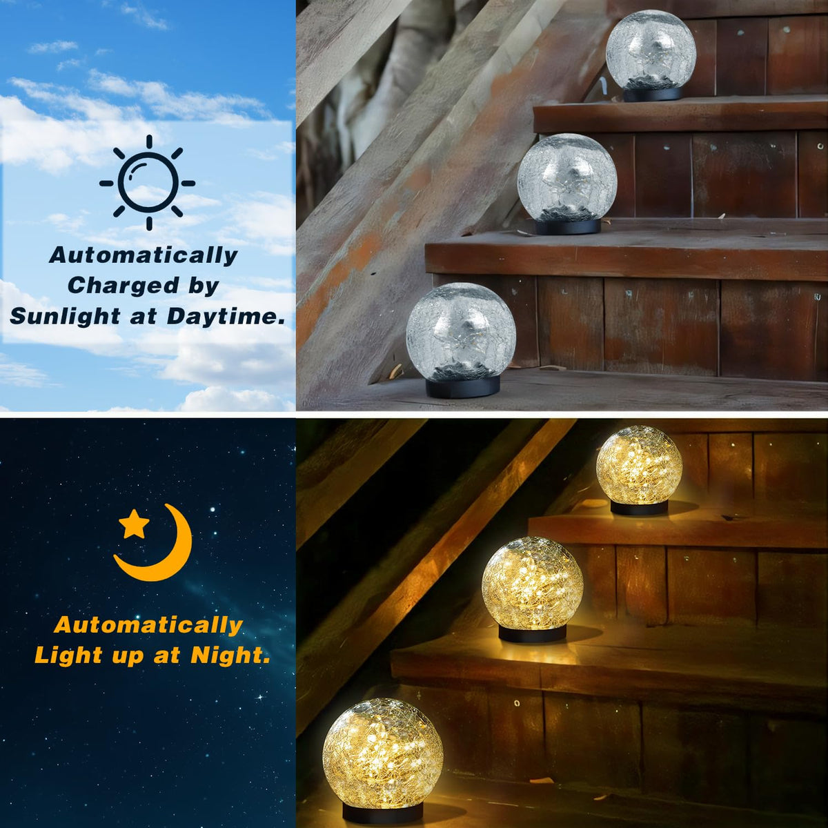 SyouHome Solar Garden Lights Outdoor Waterproof, 4 Pack Cracked Glass Ball Light, Ground Landscape Garden Decor, Solar Globe Decorative for Pathway/Patio/Lawn/Yard (Warm White, 4.7")