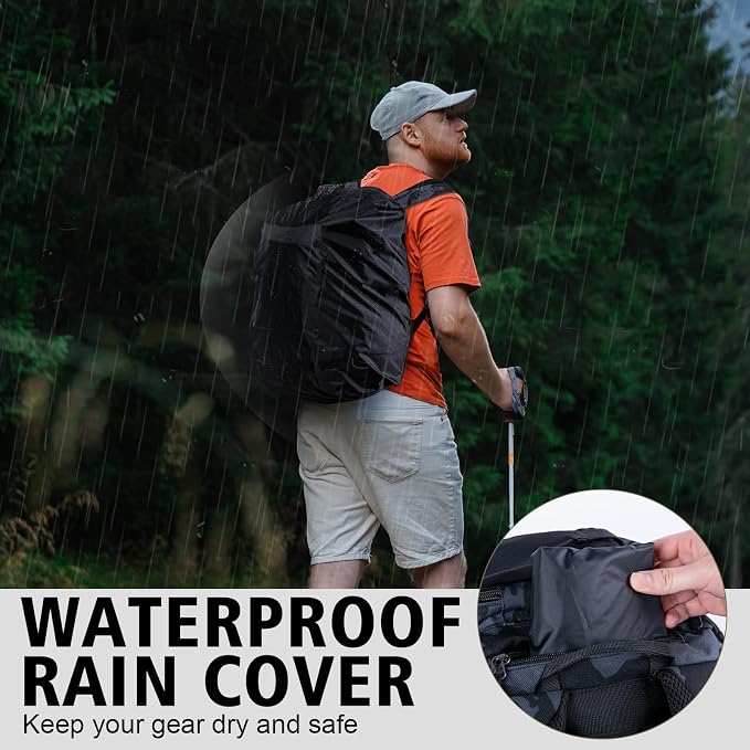 Goture Fishing Backpack,900D Water-Resistant Tackle Backpack with Rod Holders,45L Large Fishing Bag Storage Gear Tackle Bag with Rain Cover,Bottle Holder for Travel Camping Hiking(Without Tackle Box)