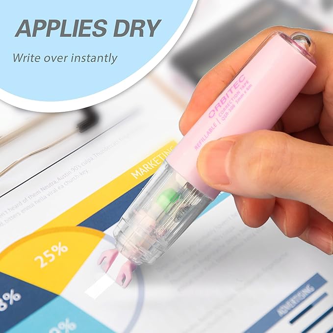 Refillable Retractable Quick Dry Correction Tape,Mini Small Japan Aesthetic Cute Correction Tape, with Easy to Use Kawaii Pen Shaped Applicator,for School Office Supplies