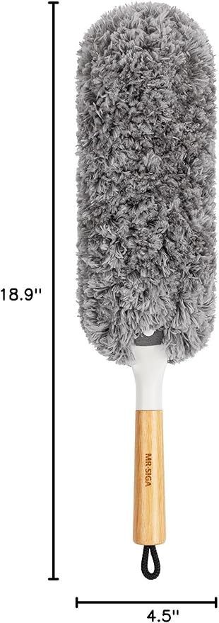 MR.SIGA Lint Free Microfiber Duster, Washable and Reusable Duster with Bamboo Handle and Replaceable Head, Duster for Household Cleaning