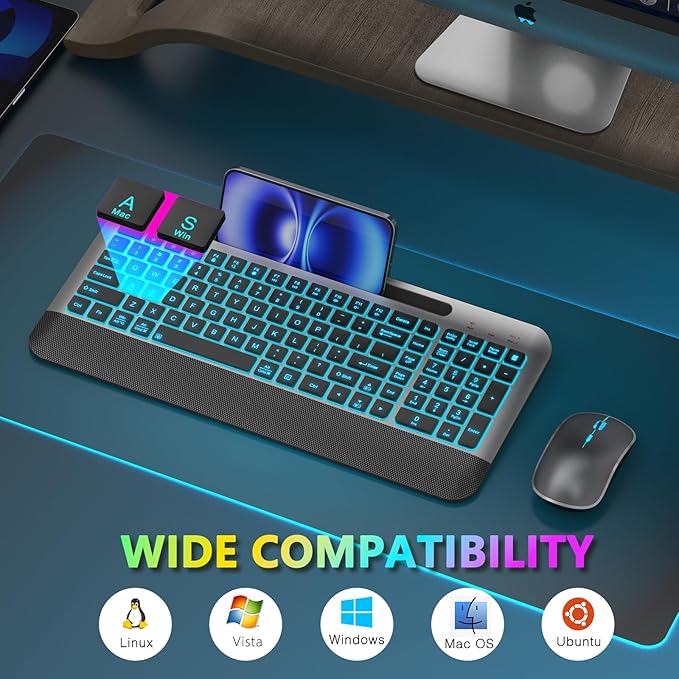 JOYACCESS Wireless Keyboard and Mouse Combo Backlit - Compact Quiet Keyboard with RGB Mouse, Rechargeable, Portable Cordless Keyboard Mouse Set for Mac, Windows, Laptop (Space Gray)