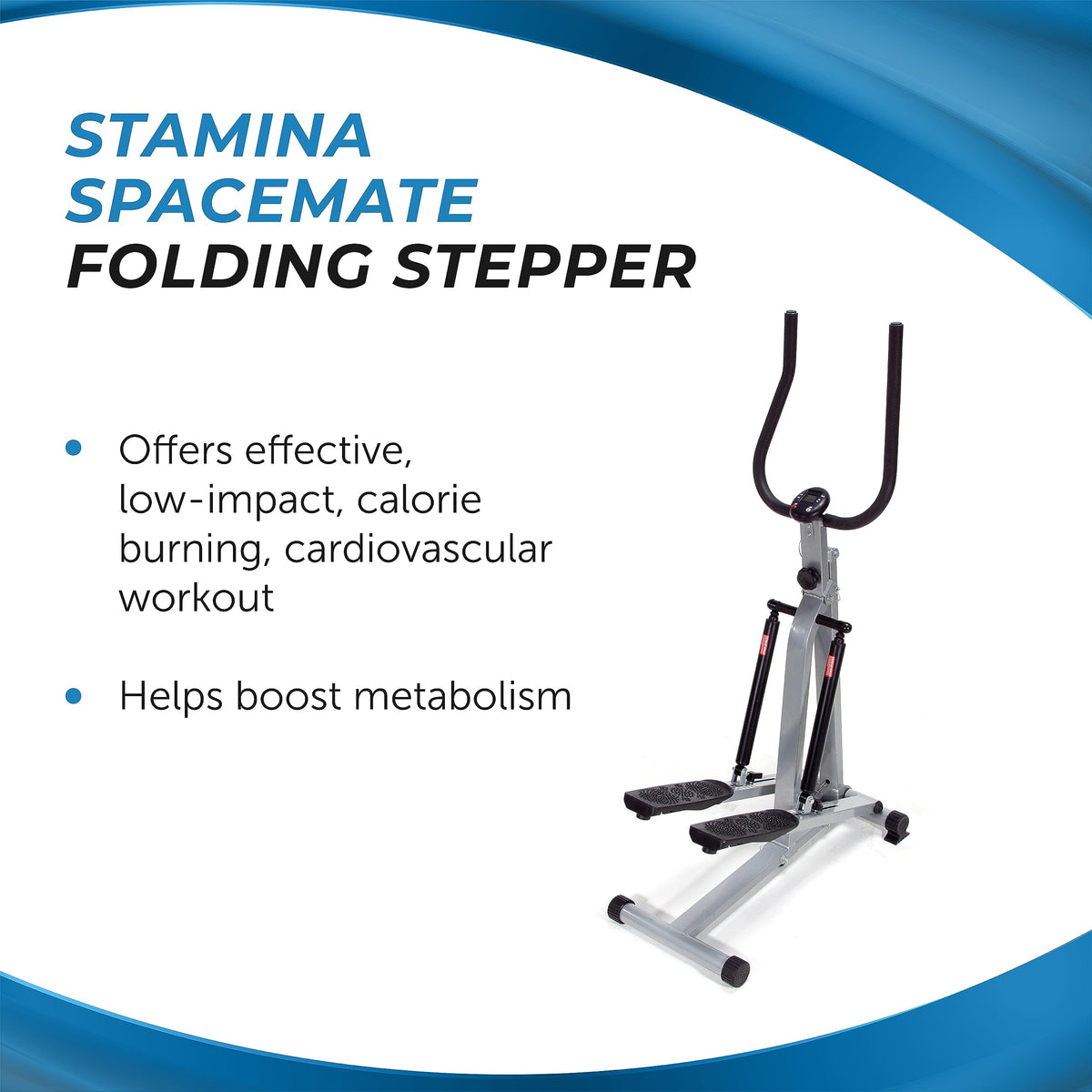 Stamina Products 40-0069 Spacemate Adjustable Folding Exercise Fitness Stepper Machine with Digital Monitor and Transport Wheels