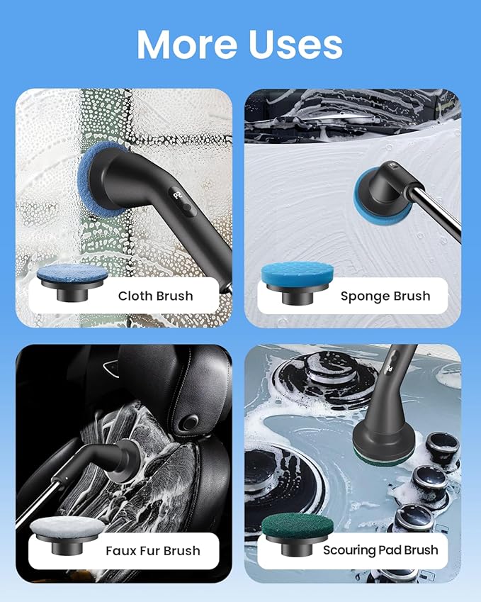 Leebein Electric Spin Scrubber, 2025 Upgraded Cordless Cleaning Brush Scrubber, IPX7 Waterproof Power Scrubber with 7 Brush Heads, Extended Handle and 2 Speeds for Bathroom Shower Bathtub Floor