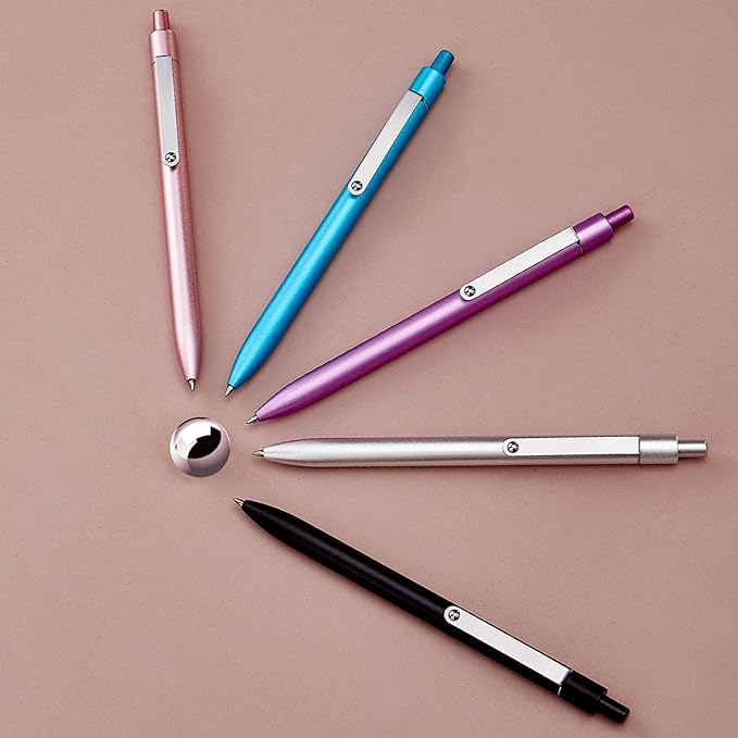 LINFANC 5 Pcs Gel Pens Ballpoint, Metal Barrel Medium Point 0.7 mm Quick Dry Black Ink Cute Pens for Journaling, Smooth Writing Gel Pen, Cute School Supplies Office Supplies Gifts for Women