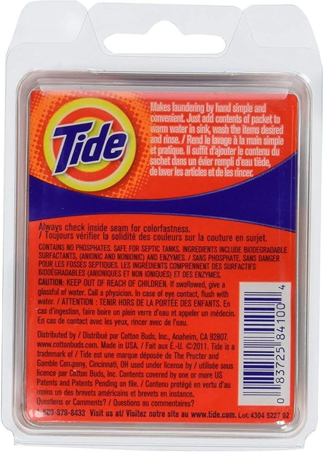 Tide Travel Sink Packets 3ct Laundry Detergent for Hiking, RV, Camping, Backpacking, Outdoors, International (Pack of 2)