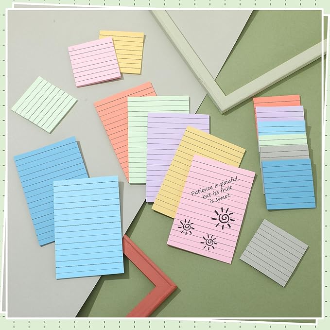 Yexiya 64 Pcs Lined Sticky Notes Self Stick Notes with Lines Bright Assorted Colors Sticky Pad for Home Office Products Post Memos, 1920 Sheets(4 x 6 Inch, 3 x 3 Inch,Fresh Color)