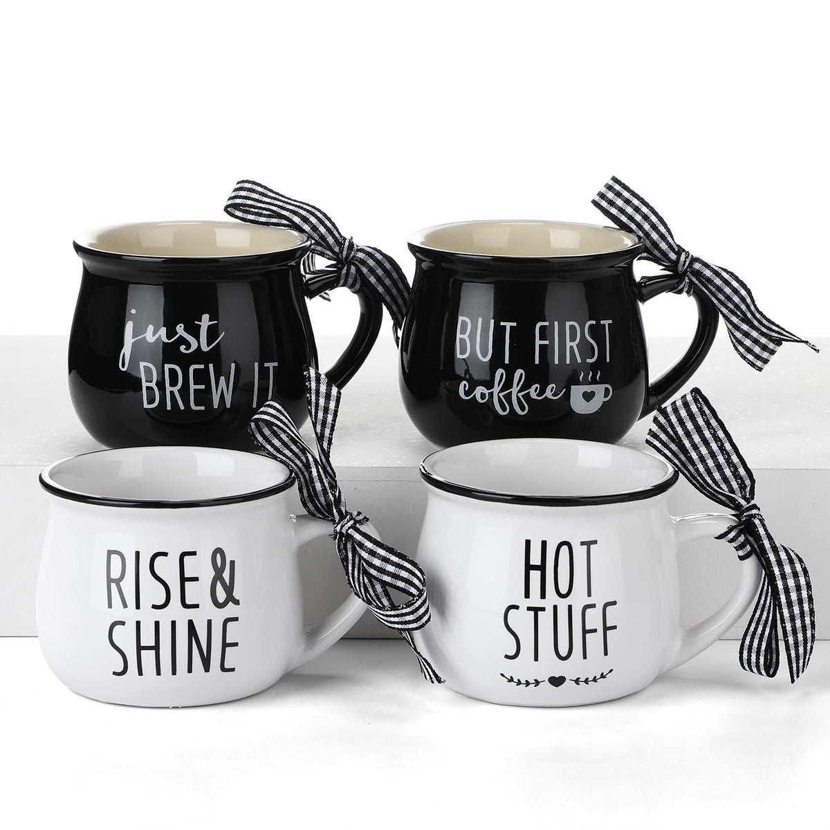 Patelai 4 Pcs Mini Espresso Cups 5 oz Coffee Mugs Set with Handle for Coffee Bar Tiered Tray Farmhouse Kitchen Decoration Holiday Party Gift