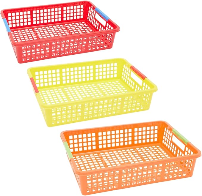 Bright Creations 6 Pack Plastic Turn In Paper Trays for Classroom, Colorful Storage Bin Basket Organizers for School Supplies, 6 Colors (10 x 13.5 In)