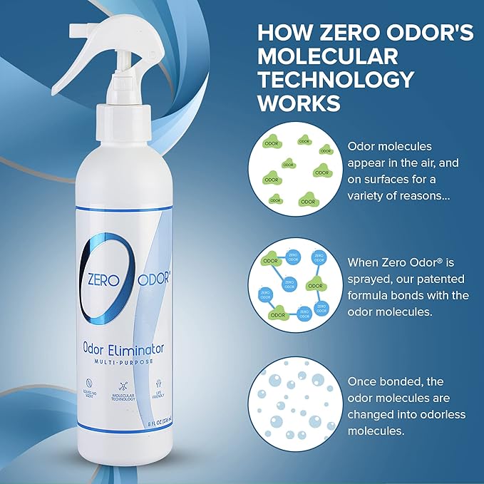 Zero Odor Multi-Purpose Odor Eliminator - Eliminate Air & Surface Odor – Patented Technology Best for Bathroom, Kitchen, Fabric, Closet- Smell Great Again, 8oz (Over 1000 Sprays)