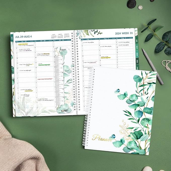 SUNEE 2025-2026 Appointment Book, Quarter-Hourly, Weekly & Monthly - from July 2025 to June 2026, 8.5"x11" Academic Planner, Flexible Cover, Note Pages, Bookmark, Spiral Binding, Leaves