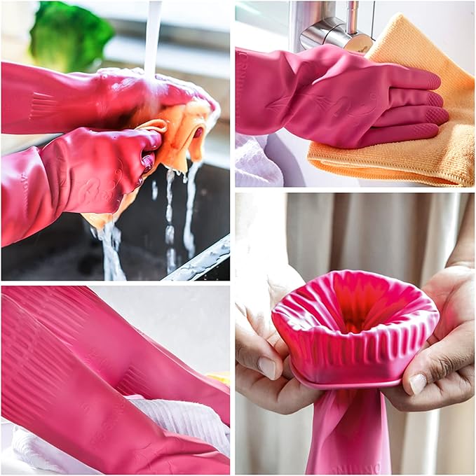 Rubber dishwashing gloves 3 or 6 Pairs for kitchen,Cleaning washing dish gloves long for household reuseable durable.