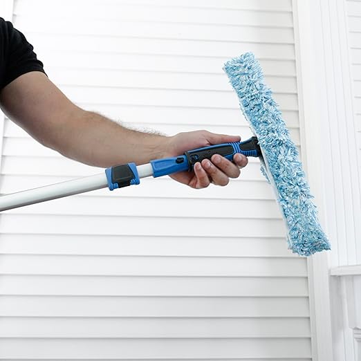 Unger Professional Connect and Clean Total Pro Cleaning Kit, All-in-One Household Window Washing with Streak-Free Results, Includes 12” Squeegee, 14” Scrubber Washer, Telescopic Pole Extends Up to 6’