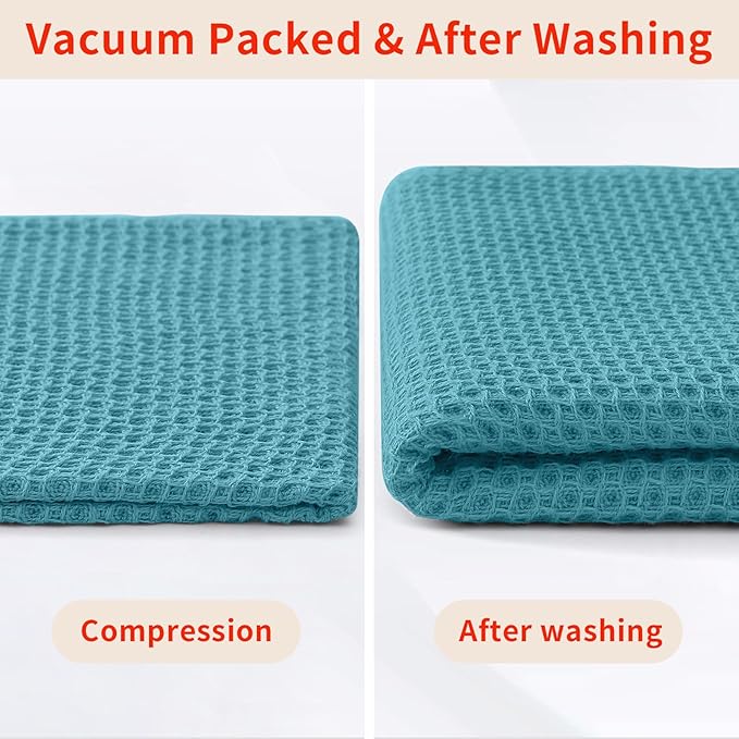 Homaxy 100% Cotton Waffle Weave Kitchen Dish Cloths, 7-Pack Ultra Soft Absorbent Dish Towels, Quick Drying Dish Rags, 12 x 12 Inches, Lake Blue