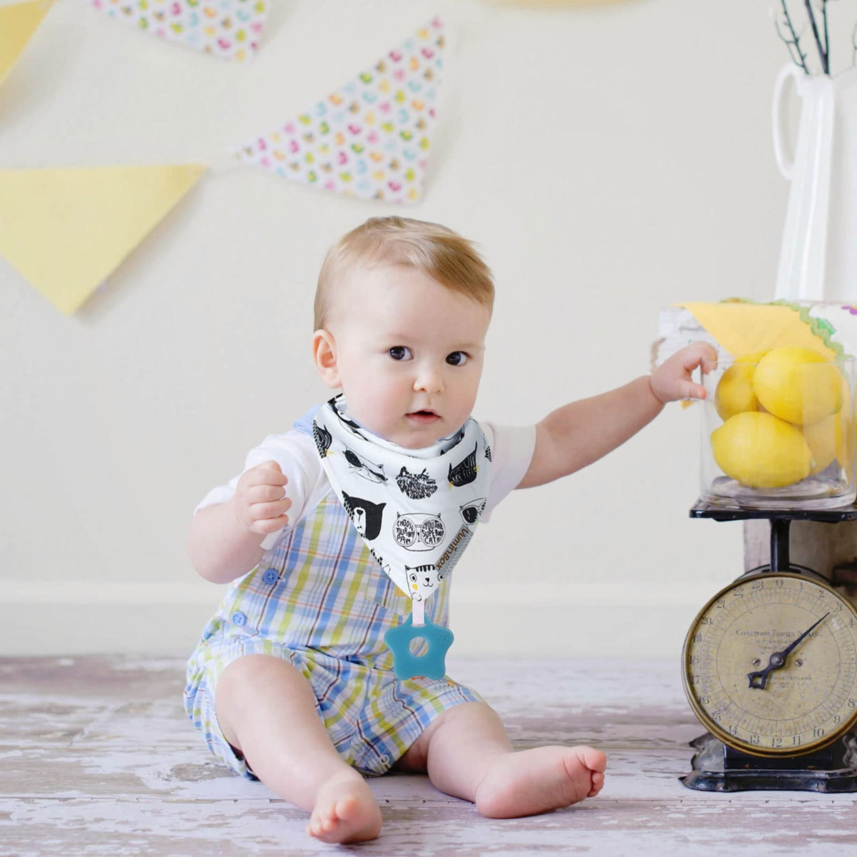 vuminbox Baby Bandana Drool Bibs 6-Pack and Teething Toys 6-Pack Made with 100% Organic Cotton, Absorbent and Soft Unisex (6-Pack Unisex)