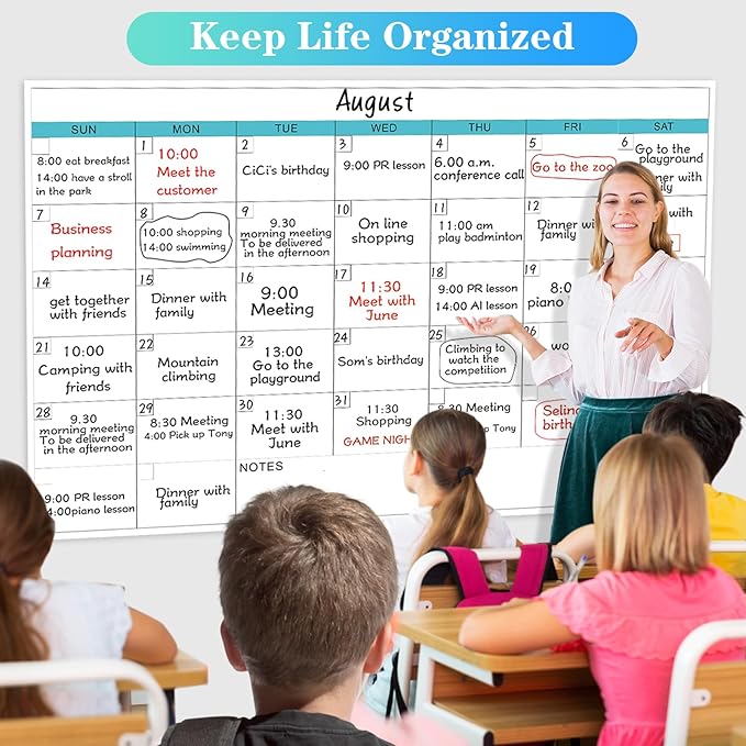 Dry Erase Calendar for Wall - 38" x 58" Extra Large White Board Calendar, One Month Undated Blank Daily Planner, Reusable Laminated 30-Day Task Organizer for Office, Classroom, Home(No Creases)