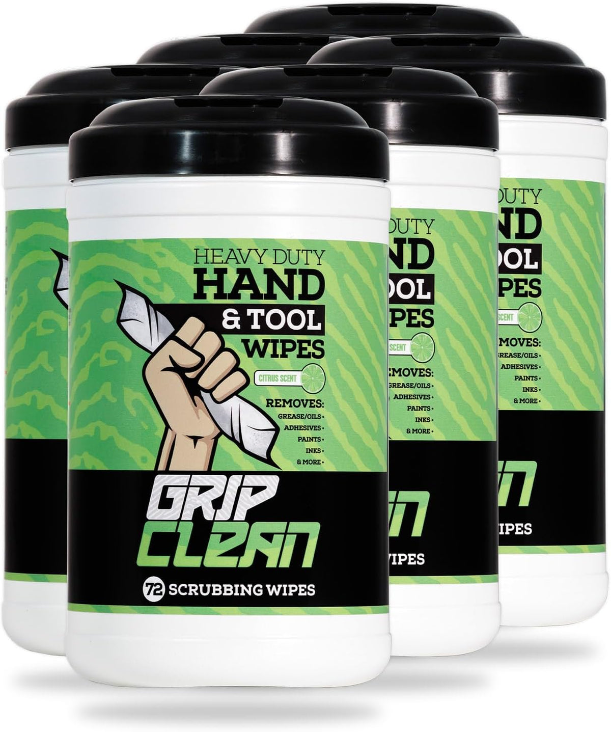 Grip Clean Heavy Duty Hand & Tool Cleaning Wipes â Waterless Hand Cleaner for Mechanics, Garage & Shop Use â Dual-Sided Grease, Oil & Paint Remover Wipes with Citrus Scent - 72ct (6 Pack)