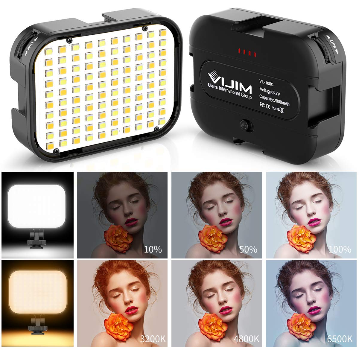 VIJIM VL100C Bi-Color LED Video Light on Camera,Mini Rechargeable 2000mAh LED Camera Lights,CRI95+ Dimmable 2500-6500K Ultra Bright Photo and Video Lighting,LED Fill Lamp
