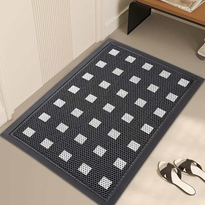 Front Door Mat Indoor/Outside Entrance 35"x24" Waterproof,Rubber Heavy Duty Outdoor Rug for Back Door Dirt Trapping,All Weather Entryway Mat,Black and White