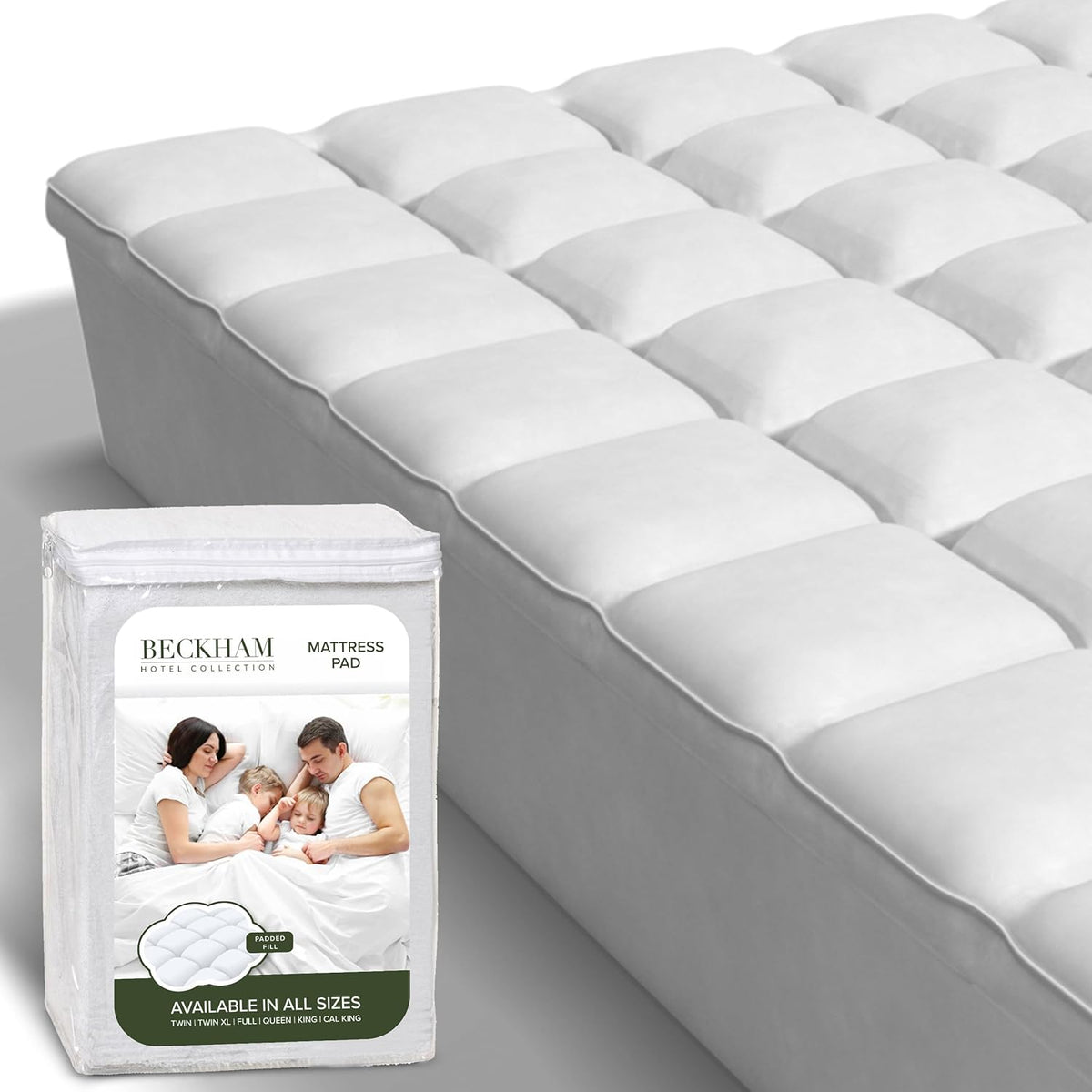 Beckham Hotel Collection Queen Size Mattress Pad (Extra Padded) & Protector Hybrid - Quilted Pillow Top Mattress Cover - Thick, Plush, Fitted Mattress Topper for Bed
