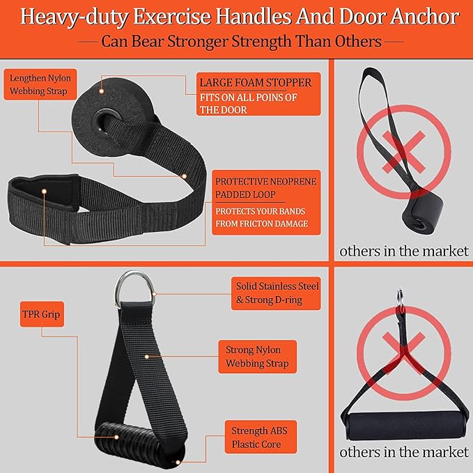 DASKING Resistance Band Bar Set for Home Gym, 500LB Total Resistance with Longer Bar & 4 Stackable Bands, Detachable for Full Body Workouts, Door Anchor, Exercise Guide