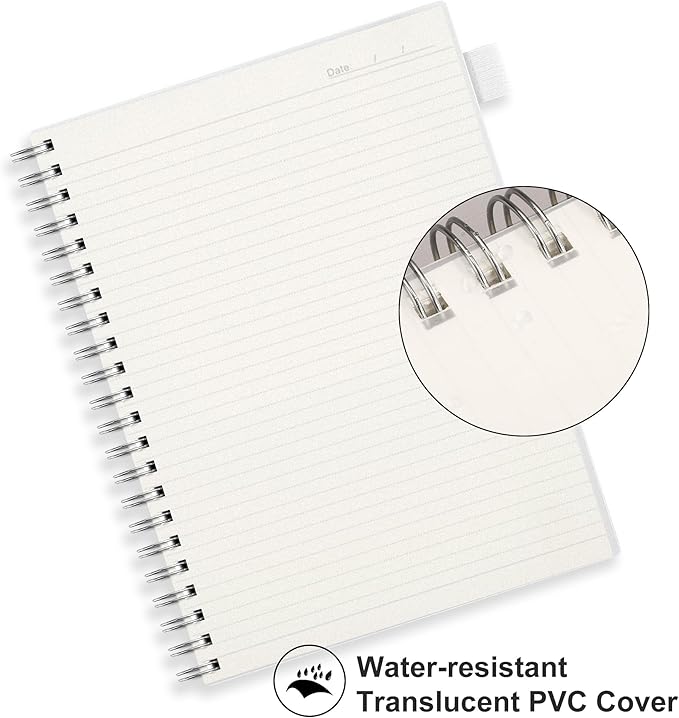 RETTACY Spiral College Ruled Notebook, 300 Pages, A4 Large Size (8.2" x 11.2"), for School, Work, Writing, Journaling, 100 GSM Thick Paper, Flexible Plastic Cover (Transparent)