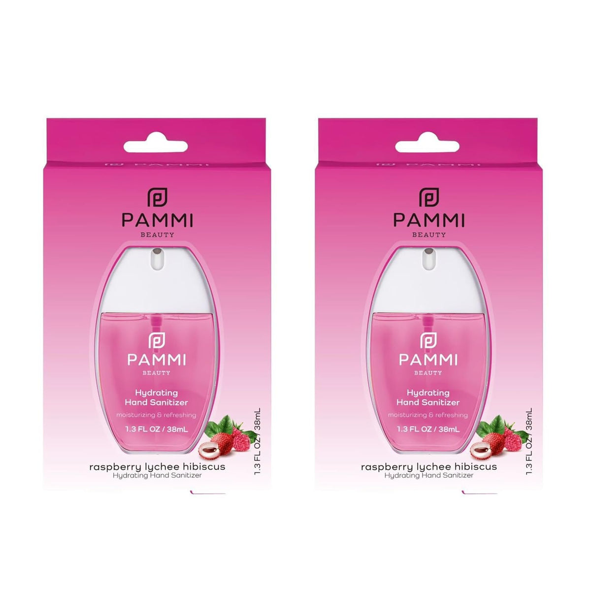 PAMMI Power Mist Hydrating Hand Sanitizer Spray, Portable Travel Size Pocket Hand Sanitizer, Scented Handsanitizer Mini Spray For Car - 600 Sprays (2 Packs (Raspberry Lychee))