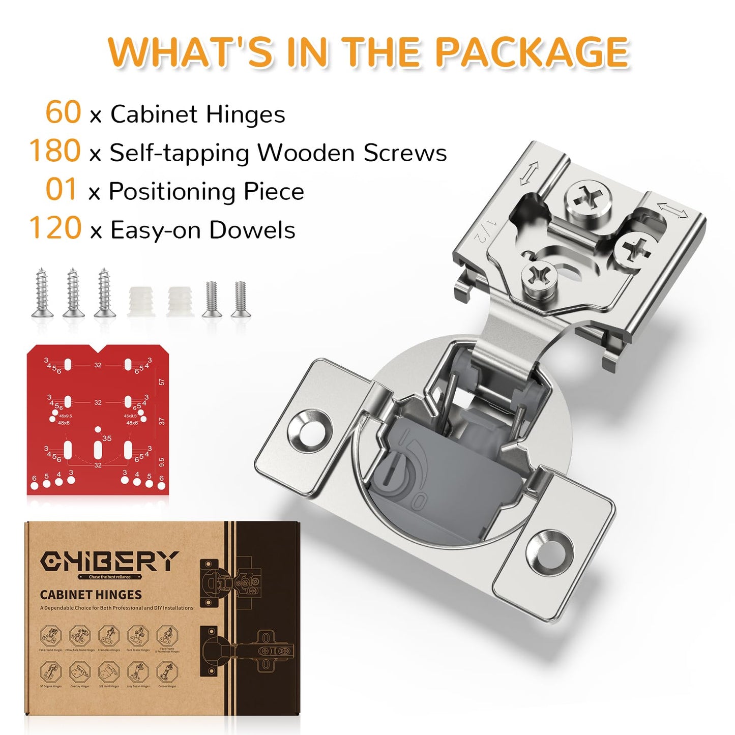 Chibery 60 Pack 1/2” Overlay 4D Soft Close Cabinet Hinges, Concealed Face Frame, Adjustable Closing Speed, 105° Opening Smooth Slow, Hidden Self Closing for Kitchen Corner, Cupboard (with Template)