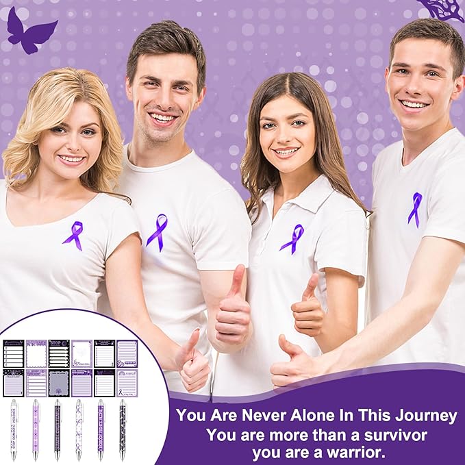 48 Domestic Violence Awareness Month Supplies Stop Domestic Violence Sticky Notes and Ballpoint Pens with Purple Ribbon Against Violence DV Survivor Support Gifts October Awareness Month Gift